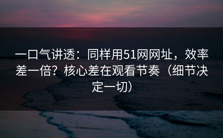 一口气讲透：同样用51网网址，效率差一倍？核心差在观看节奏（细节决定一切）